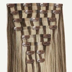 Luxy 20" Seamless Ash Brown Highlights Clip-In Hair Extensions (180g)